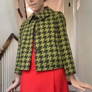Green vintage style houndstooth blazer jacket cropped size 4 6 Ellen Tracy